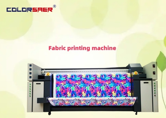 Large format roll to roll textile printing system with fixation heater unit fabric system