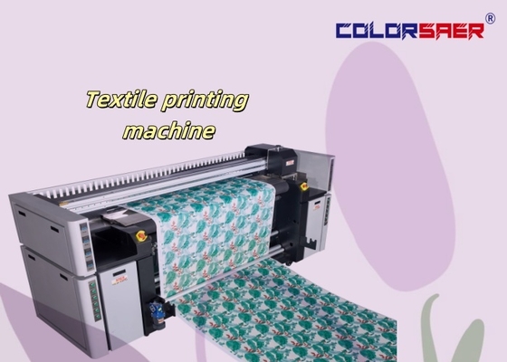 Large format roll to roll textile printing system with fixation heater unit fabric system